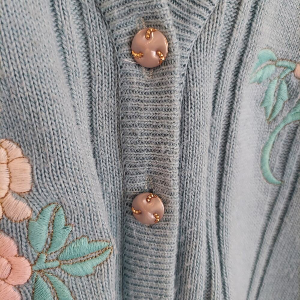 Vintage Embroidered Cardigan Sweater Coastal Grandma Longline V-Neck Cottagecore - Picture 5 of 7